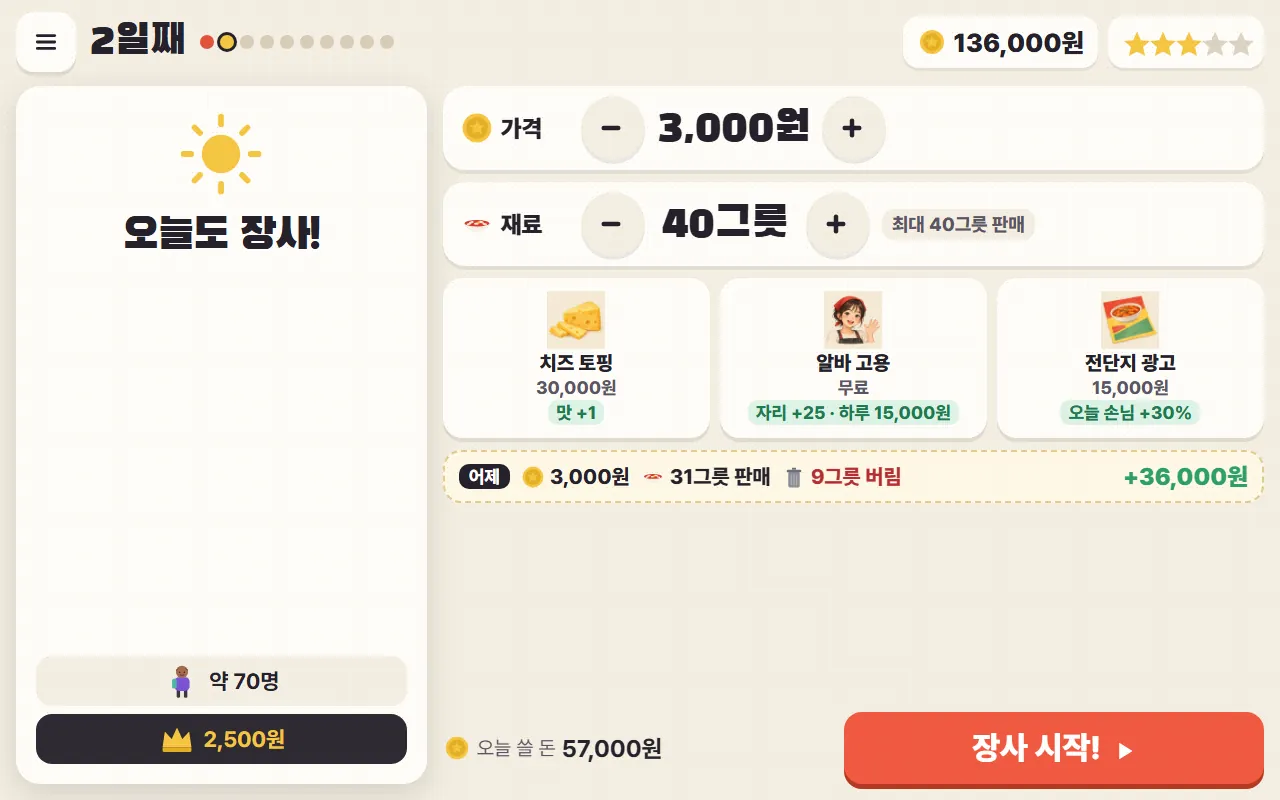 떡볶이 타이쿤 화면